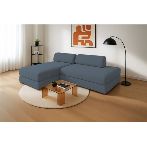 Canapé D'angle Convertible 5 Places - Tissu Lisse - Bleu