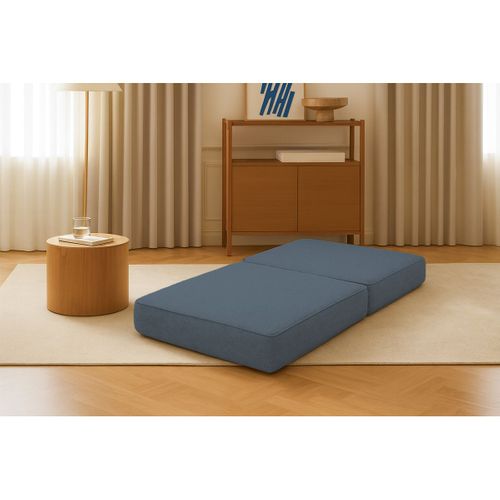 Pouf Modulable Et Convertible - Tissu Lisse - Bleu