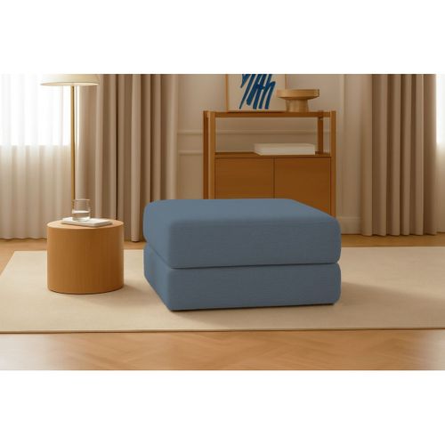 Pouf Modulable Et Convertible - Tissu Lisse - Bleu
