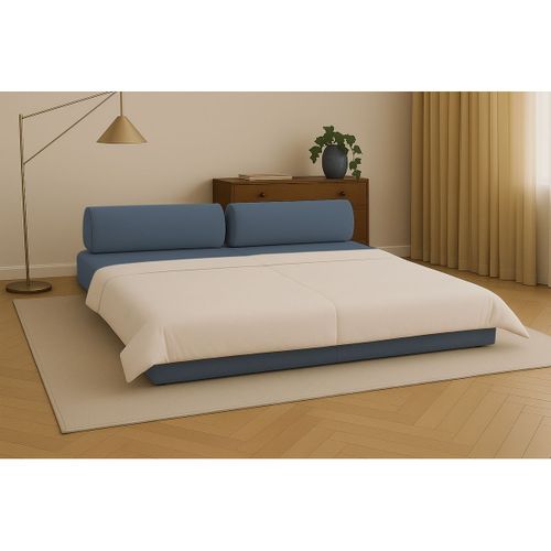 Canapé Droit Convertible 3,5 Places - Tissu Lisse - Bleu