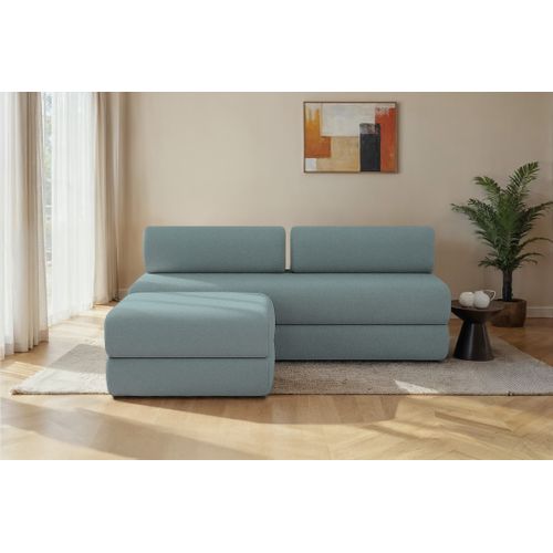 Canapé D'angle Convertible 4 Places - Tissu Lisse - Bleu Vert