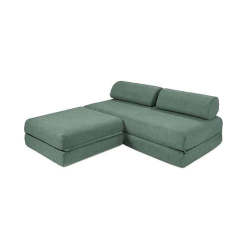 Canapé D'angle Convertible 4 Places - Tissu Lisse - Bleu Vert