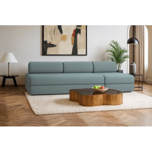 Canapé Droit Convertible 4 Places - Tissu Lisse - Bleu Vert