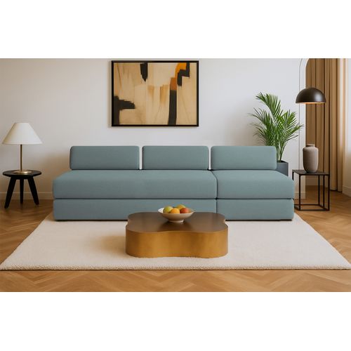 Canapé Droit Convertible 4 Places - Tissu Lisse - Bleu Vert