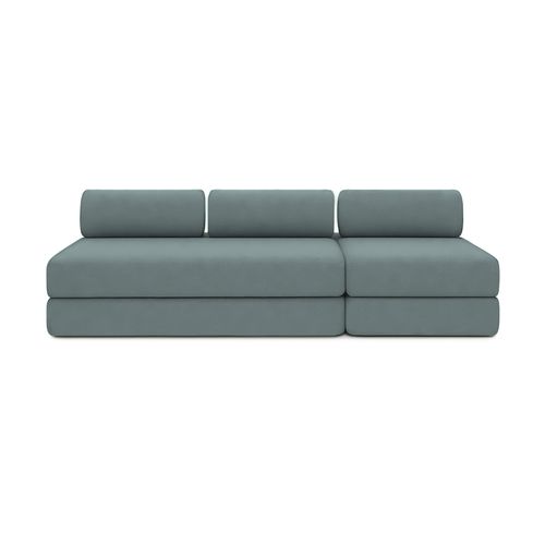 Canapé Droit Convertible 4 Places - Tissu Lisse - Bleu Vert