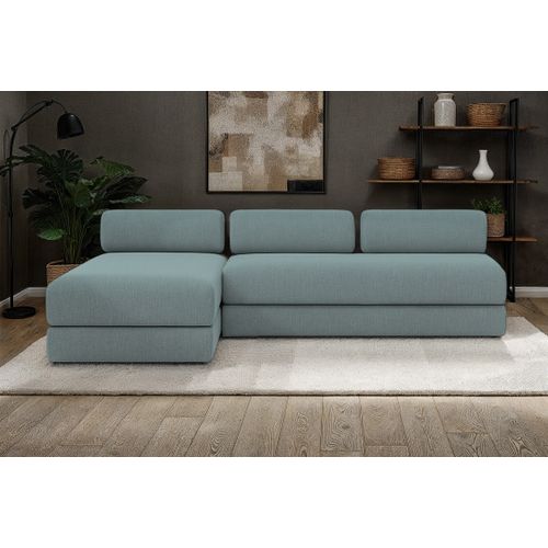 Canapé D'angle Convertible 6,5 Places - Tissu Lisse - Bleu Vert