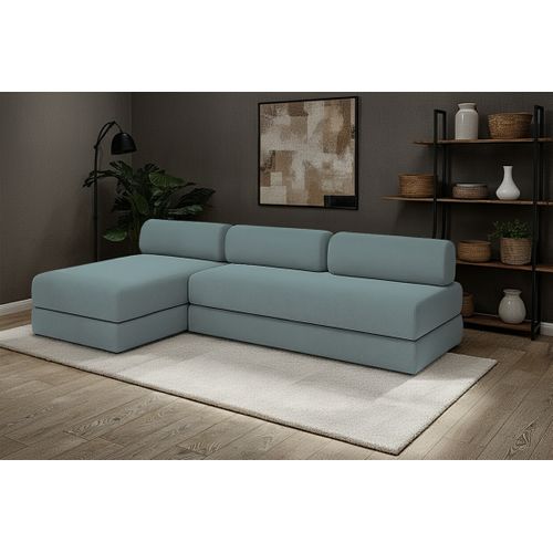 Canapé D'angle Convertible 6,5 Places - Tissu Lisse - Bleu Vert