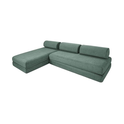 Canapé D'angle Convertible 6,5 Places - Tissu Lisse - Bleu Vert