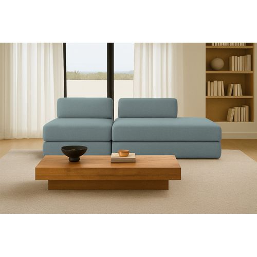 Canapé Droit Convertible 3 Places - Tissu Lisse - Bleu Vert