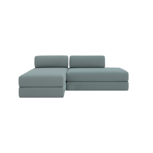 Canapé D'angle Convertible 5 Places - Tissu Lisse - Bleu Vert