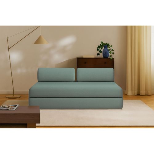 Canapé Droit Convertible 3,5 Places - Tissu Lisse - Bleu Vert