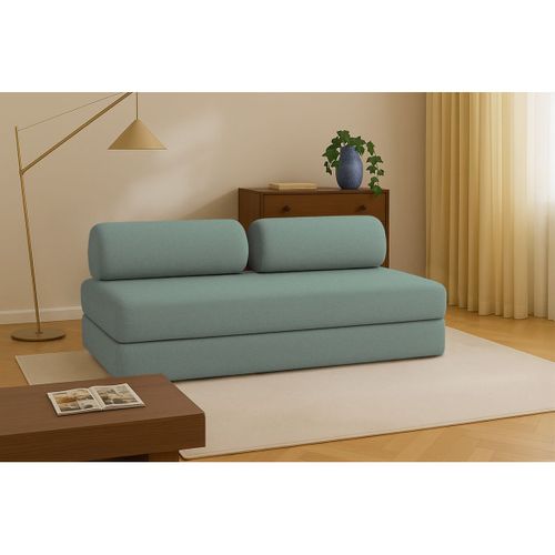 Canapé Droit Convertible 3,5 Places - Tissu Lisse - Bleu Vert