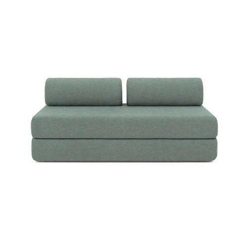 Canapé Droit Convertible 3,5 Places - Tissu Lisse - Bleu Vert