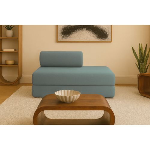 Canapé Droit Modulable Et Convertible 2 Places - Tissu Lisse - Bleu Vert