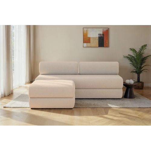 Canapé D'angle Convertible 4 Places - Tissu Lisse - Beige