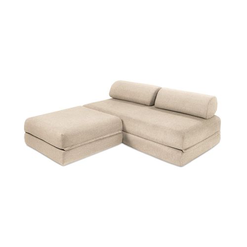 Canapé D'angle Convertible 4 Places - Tissu Lisse - Beige