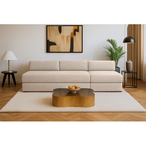 Canapé Droit Convertible 4 Places - Tissu Lisse - Beige