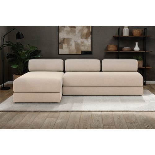Canapé D'angle Convertible 6,5 Places - Tissu Lisse - Beige