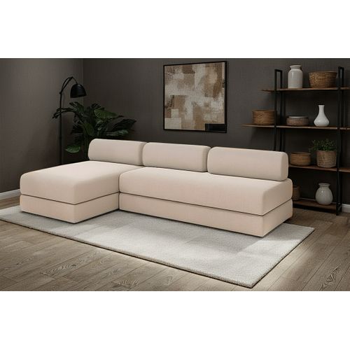 Canapé D'angle Convertible 6,5 Places - Tissu Lisse - Beige