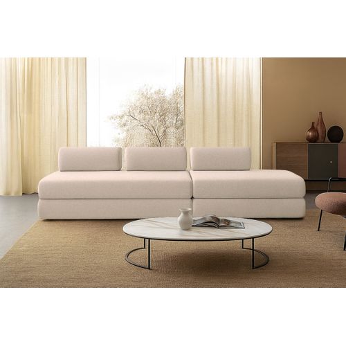 Canapé Droit Convertible 5 Places - Tissu Lisse - Beige