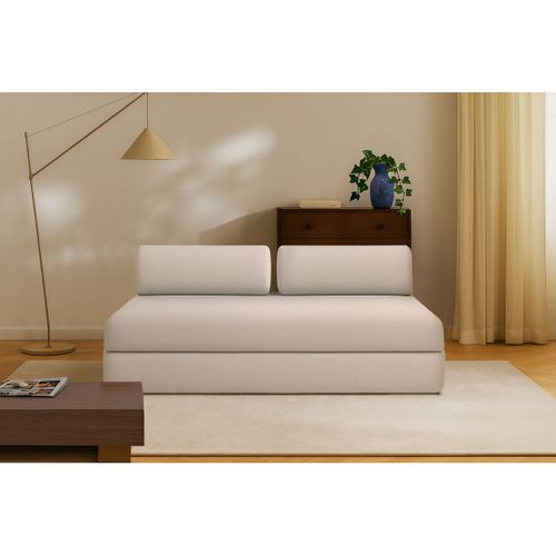 Canapé Droit Convertible 3,5 Places - Tissu Lisse - Beige