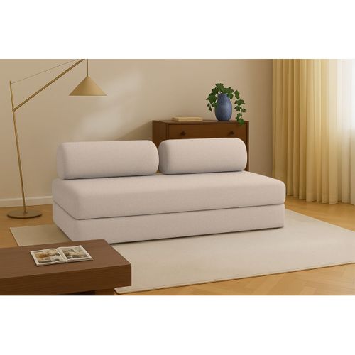 Canapé Droit Convertible 3,5 Places - Tissu Lisse - Beige