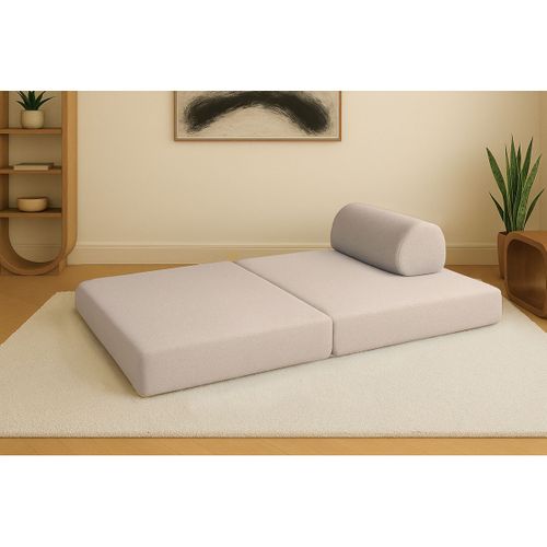 Canapé Droit Modulable Et Convertible 2 Places - Tissu Lisse - Beige