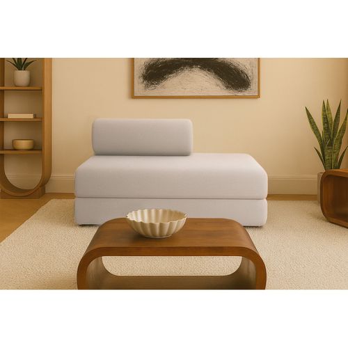 Canapé Droit Modulable Et Convertible 2 Places - Tissu Lisse - Beige