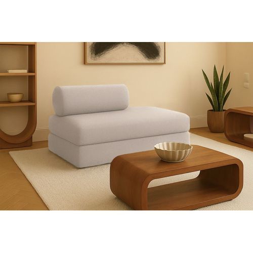 Canapé Droit Modulable Et Convertible 2 Places - Tissu Lisse - Beige