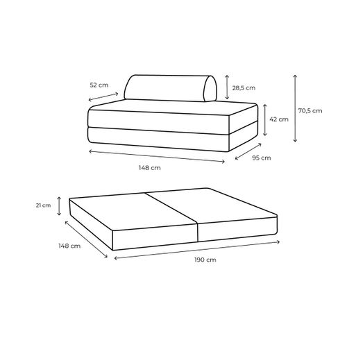 Canapé Droit Modulable Et Convertible 2 Places - Tissu Lisse - Beige