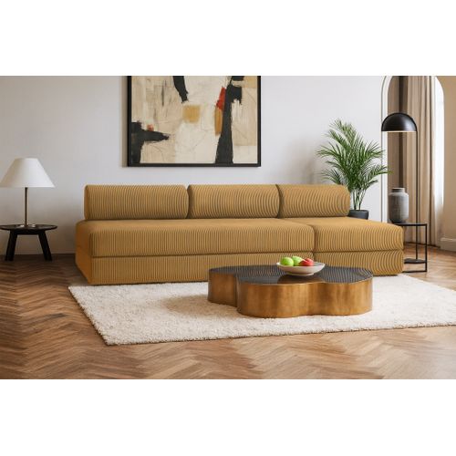 Canapé Droit Convertible 4 Places - Velours Côtelé - Jaune