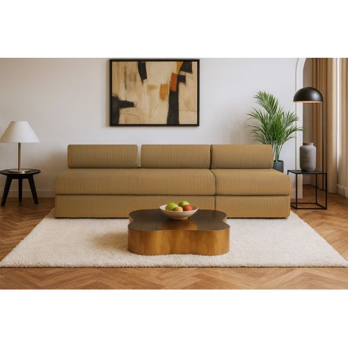 Canapé Droit Convertible 4 Places - Velours Côtelé - Jaune