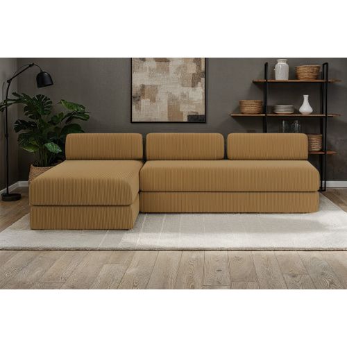 Canapé D'angle Convertible 6,5 Places - Velours Côtelé - Jaune