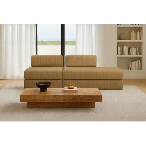 Canapé Droit Convertible 3 Places - Velours Côtelé - Jaune