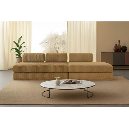 Canapé Droit Convertible 5 Places - Velours Côtelé - Jaune