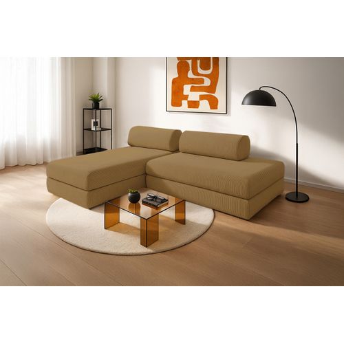 Canapé D'angle Convertible 5 Places - Velours Côtelé - Jaune