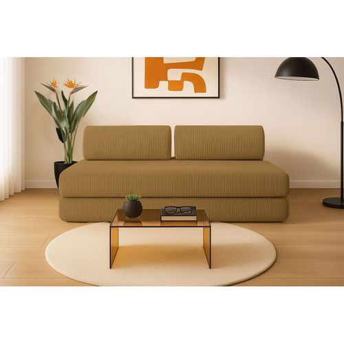 Canapé Droit Convertible 3,5 Places - Velours Côtelé - Jaune