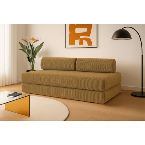 Canapé Droit Convertible 3,5 Places - Velours Côtelé - Jaune