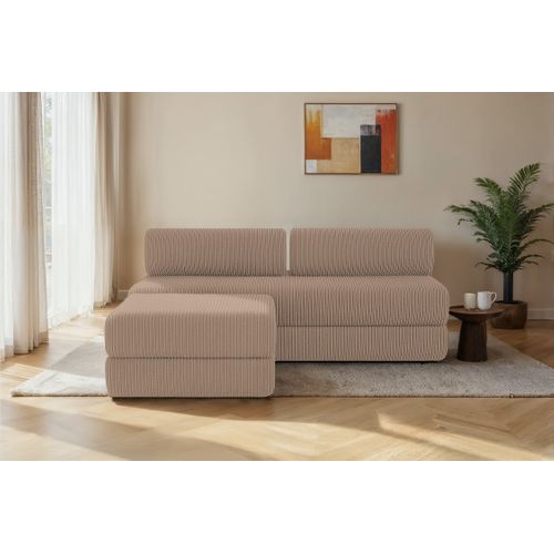 Canapé D'angle Convertible 4 Places - Velours Côtelé - Taupe