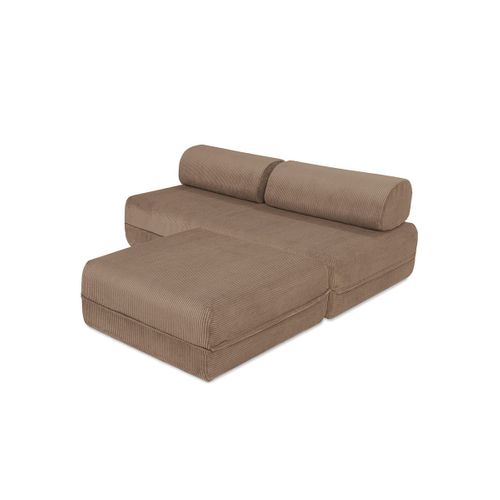 Canapé D'angle Convertible 4 Places - Velours Côtelé - Taupe