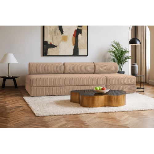 Canapé Droit Convertible 4 Places - Velours Côtelé - Taupe