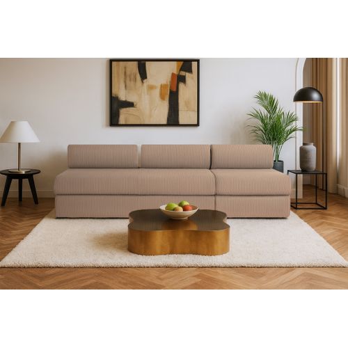 Canapé Droit Convertible 4 Places - Velours Côtelé - Taupe