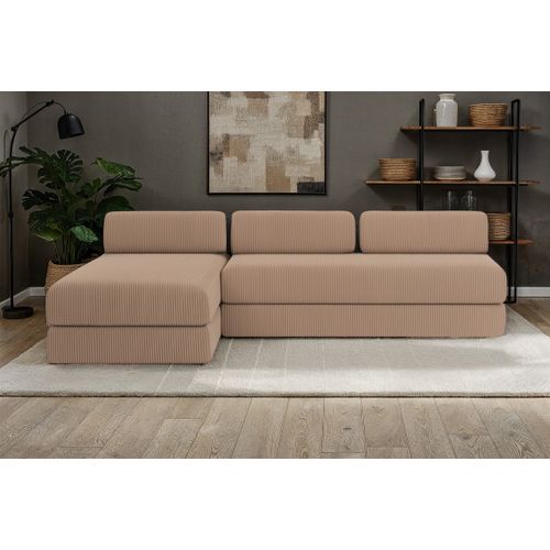 Canapé D'angle Convertible 6,5 Places - Velours Côtelé - Taupe