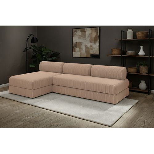 Canapé D'angle Convertible 6,5 Places - Velours Côtelé - Taupe