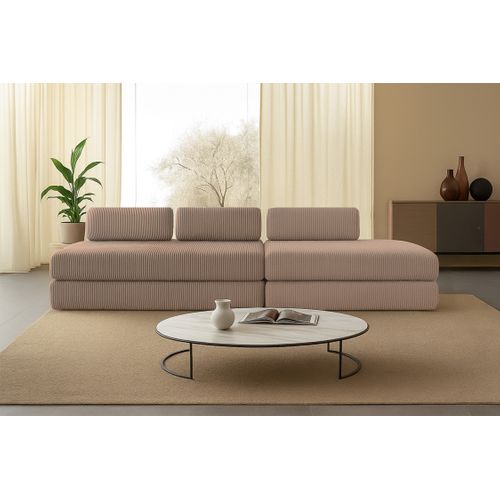 Canapé Droit Convertible 5 Places - Velours Côtelé - Taupe