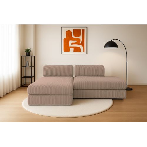 Canapé D'angle Convertible 5 Places - Velours Côtelé - Taupe