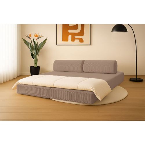 Canapé Droit Convertible 3,5 Places - Velours Côtelé - Taupe