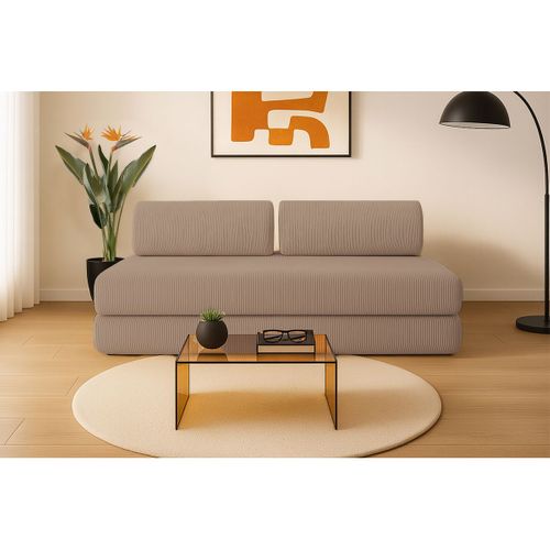 Canapé Droit Convertible 3,5 Places - Velours Côtelé - Taupe