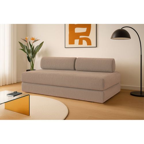 Canapé Droit Convertible 3,5 Places - Velours Côtelé - Taupe