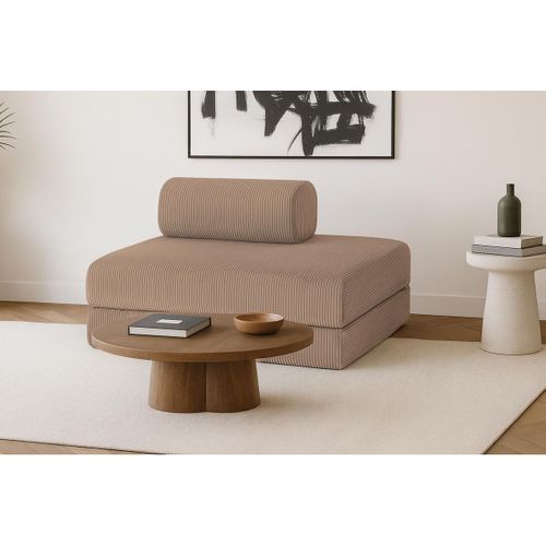 Canapé Droit Modulable Et Convertible 2 Places - Velours Côtelé - Taupe